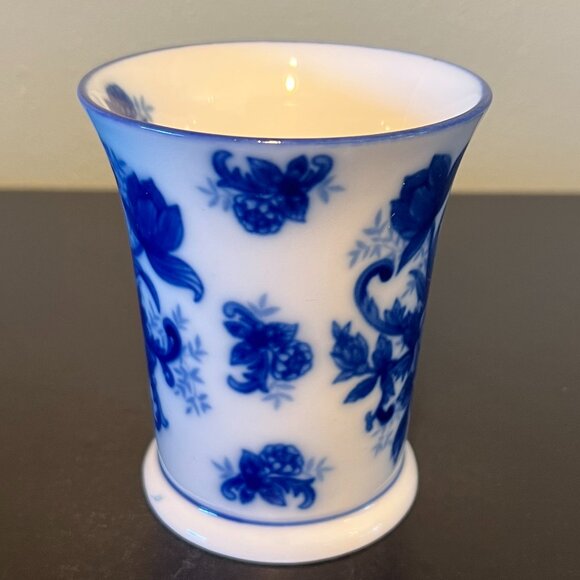 Vintage Flow Blue Transferware Floral Porcelain Cup Mug w/ Spoon ~ Cobalt Blue - Picture 7 of 14